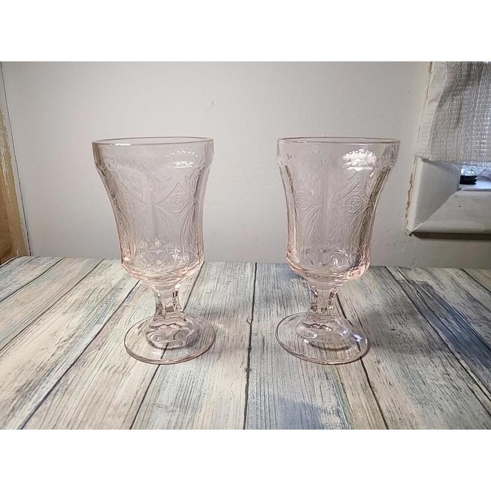 Two Vintage Pink Indiana Glass Goblets "Madrid ".